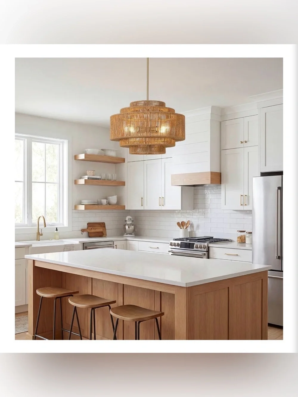 Rattan Chandelier, 4-Light Hand-Woven Light Fixture